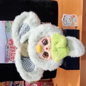 Baby Three Lucky Rabbit Zipper  Bag Plush Mint Green Bunny 400% SPECIAL Eyes